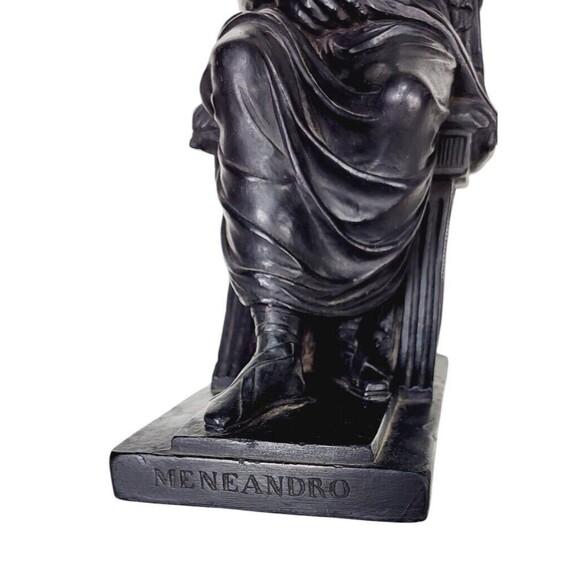 Antique Neoclassical Meneandro Greek Athenian Dramatist Plaster Sculpture Statue - Picture 6 of 8